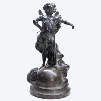 Cupid Bronze Green Patina Late Nineteenth Time