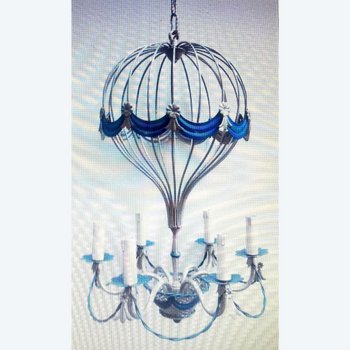 Balloon chandelier in sheet metal in the spirit of Baguès