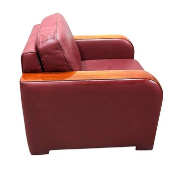 Poltrone Club in pelle Bordeaux Stile Art Déco (coppia)