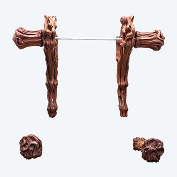Rare Art Nouveau Floral Curtain Rod Decor Set