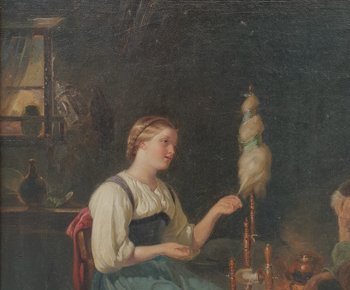Benjamin VAUTIER (Attribué à) - La fileuse