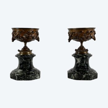 Pair of Bronze and Marble Cups - Late 19th Century