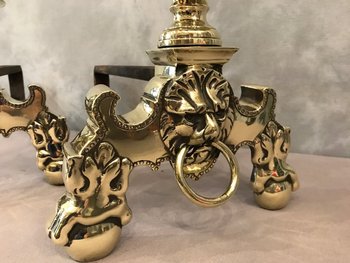 Beautiful Old Dutch Andirons In Brass From The 19th Century