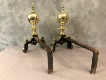 Beautiful Old Dutch Andirons In Brass From The 19th Century