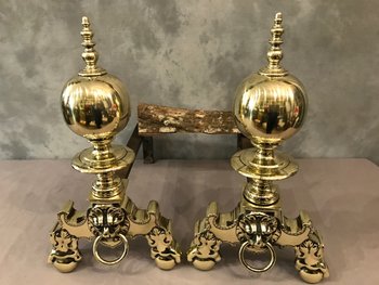 Beautiful Old Dutch Andirons In Brass From The 19th Century