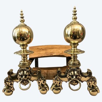 Beautiful Old Dutch Andirons In Brass From The 19th Century
