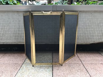 Alter Kaminschirm aus Messing, Anfang des 20. Jahrhunderts, große Höhe