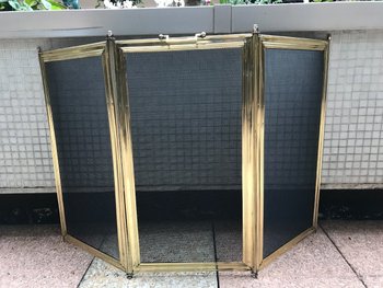 Alter Kaminschirm aus Messing, Anfang des 20. Jahrhunderts, große Höhe