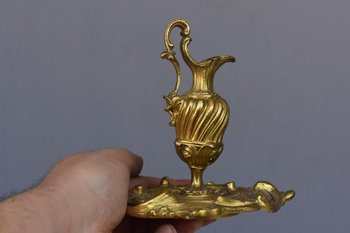 Pair Of Small Ewers In Decorative Gilt Bronze Late Nineteenth