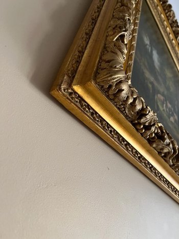 Tableau Huile sur Toile Peinture Vaches dans la Foret  XIXème.