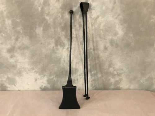 Old Fireplace Servant In Blackened Iron Including A Shovel And A Tong