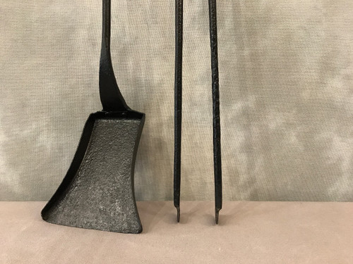 Old Fireplace Servant In Blackened Iron Including A Shovel And A Tong