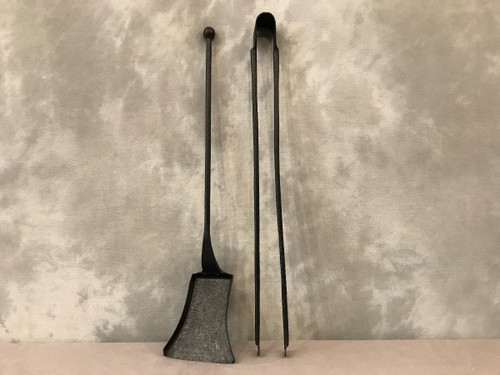 Old Fireplace Servant In Blackened Iron Including A Shovel And A Tong