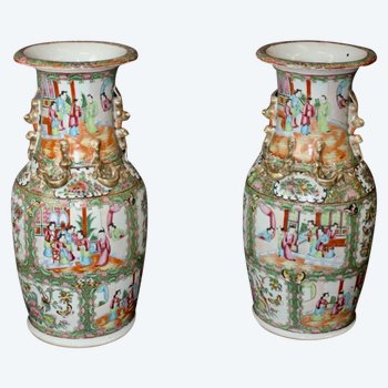 Paire de vases de Canton , Chine fin XIX