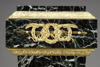 Column In Green Marble Veneer And Gilt Bronze Decor, Empire Style