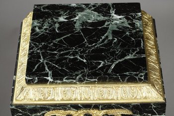 Column In Green Marble Veneer And Gilt Bronze Decor, Empire Style