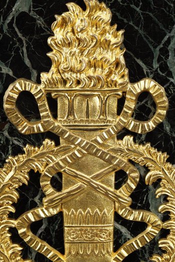 Column In Green Marble Veneer And Gilt Bronze Decor, Empire Style