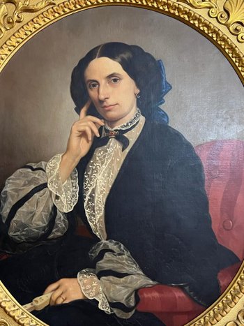 Öl auf Leinwand Porträt einer XIX. Frau signiert C. Mussini 1858