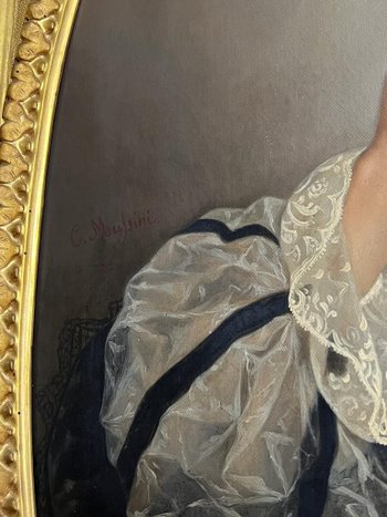Öl auf Leinwand Porträt einer XIX. Frau signiert C. Mussini 1858
