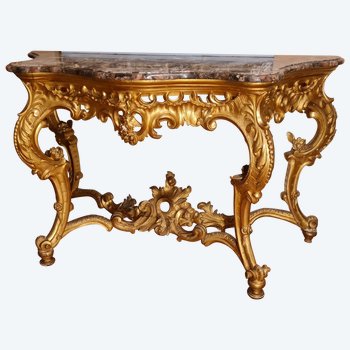 Large Console En Bois Doré Napoléon III