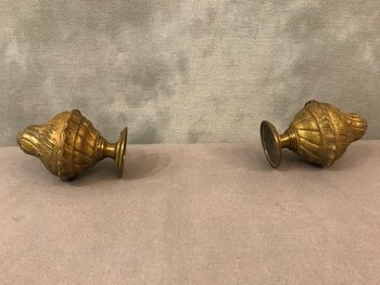 Embouts De Tringle à Rideaux En Bronze Doré D’époque 19 ème De Style Louis XVI