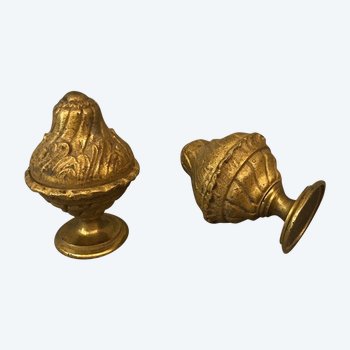 Embouts De Tringle à Rideaux En Bronze Doré D’époque 19 ème De Style Louis XVI
