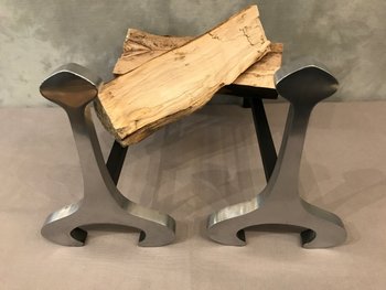 Pair Of Andirons In Brushed Steel By Jean Paul Creation Circa 1970