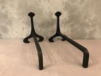 Pair Of Andirons In Brushed Steel By Jean Paul Creation Circa 1970