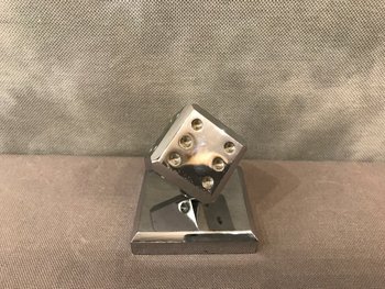 Paperweight In The Shape Of A Dice In Chromed Metal After Edgar Brandt Circa 1960