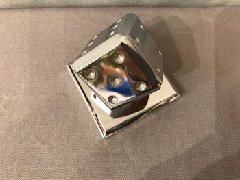 Paperweight In The Shape Of A Dice In Chromed Metal After Edgar Brandt Circa 1960