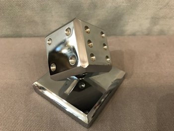 Paperweight In The Shape Of A Dice In Chromed Metal After Edgar Brandt Circa 1960