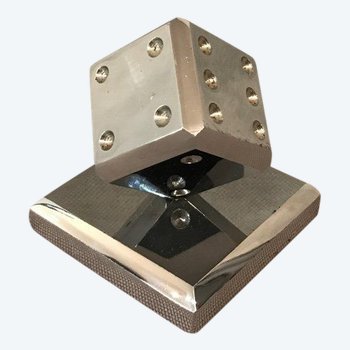 Paperweight In The Shape Of A Dice In Chromed Metal After Edgar Brandt Circa 1960