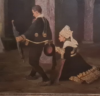 Oil On Canvas Representing A Married Couple Signed