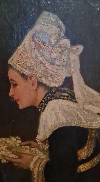 Oil On Canvas Representing A Married Couple Signed