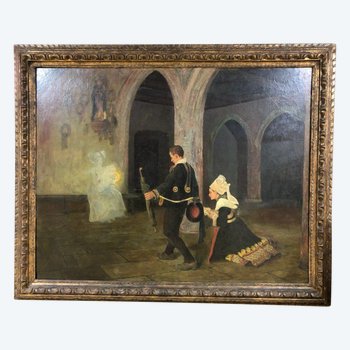 Oil On Canvas Representing A Married Couple Signed