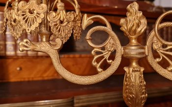 XIX Th S, Pair Of Double Patina Bronze Candlesticks