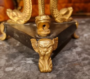 XIX Th S, Pair Of Double Patina Bronze Candlesticks