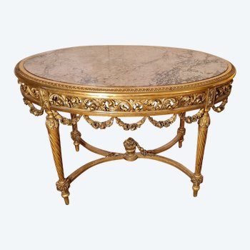 Napoleon III Style Louis XVI Oval Middle Table In Gilded Wood