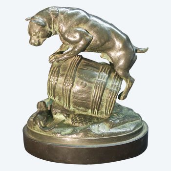 Bronze, the dog and the rat, signed Ch Paillet