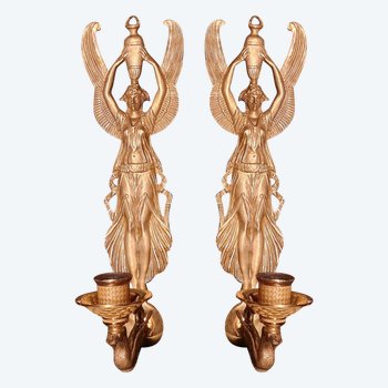Pair Of Gilt Bronze Sconces, Empire Period
