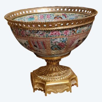 Canton Porcelain Centerpiece, Gilt Bronze Mount