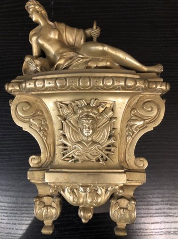 Paire de chenets ancien en bronze mat d'époque Régence 18 ème 