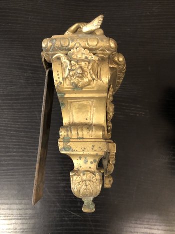 Paire de chenets ancien en bronze mat d'époque Régence 18 ème 