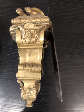 Paire de chenets ancien en bronze mat d'époque Régence 18 ème 