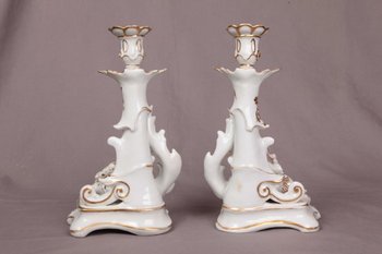 Bella coppia di candelieri in porcellana Vecchia Parigi del XIX secolo