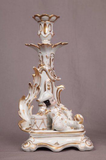 Bella coppia di candelieri in porcellana Vecchia Parigi del XIX secolo
