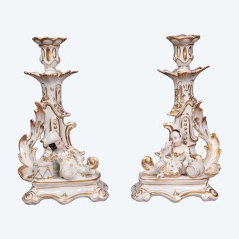 Beautiful pair of Old Paris porcelain candlesticks from the 19th century