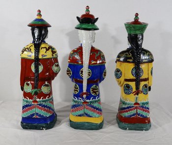 Importanti statue in maiolica “The Mandarin Dignitaries”, Cina – XX sec