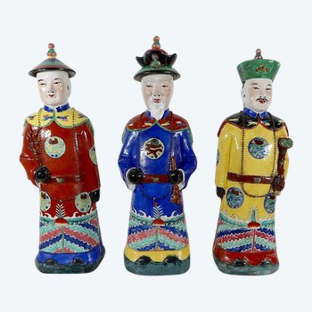 Importantes Statues en Faïence « Les Dignitaires Mandarins », Chine – XXe