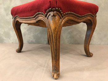Hocker im Louis XV-Stil aus Buchenholz, bedeckt mit einem Wandteppich aus Blumen des 20. Jahrhunderts